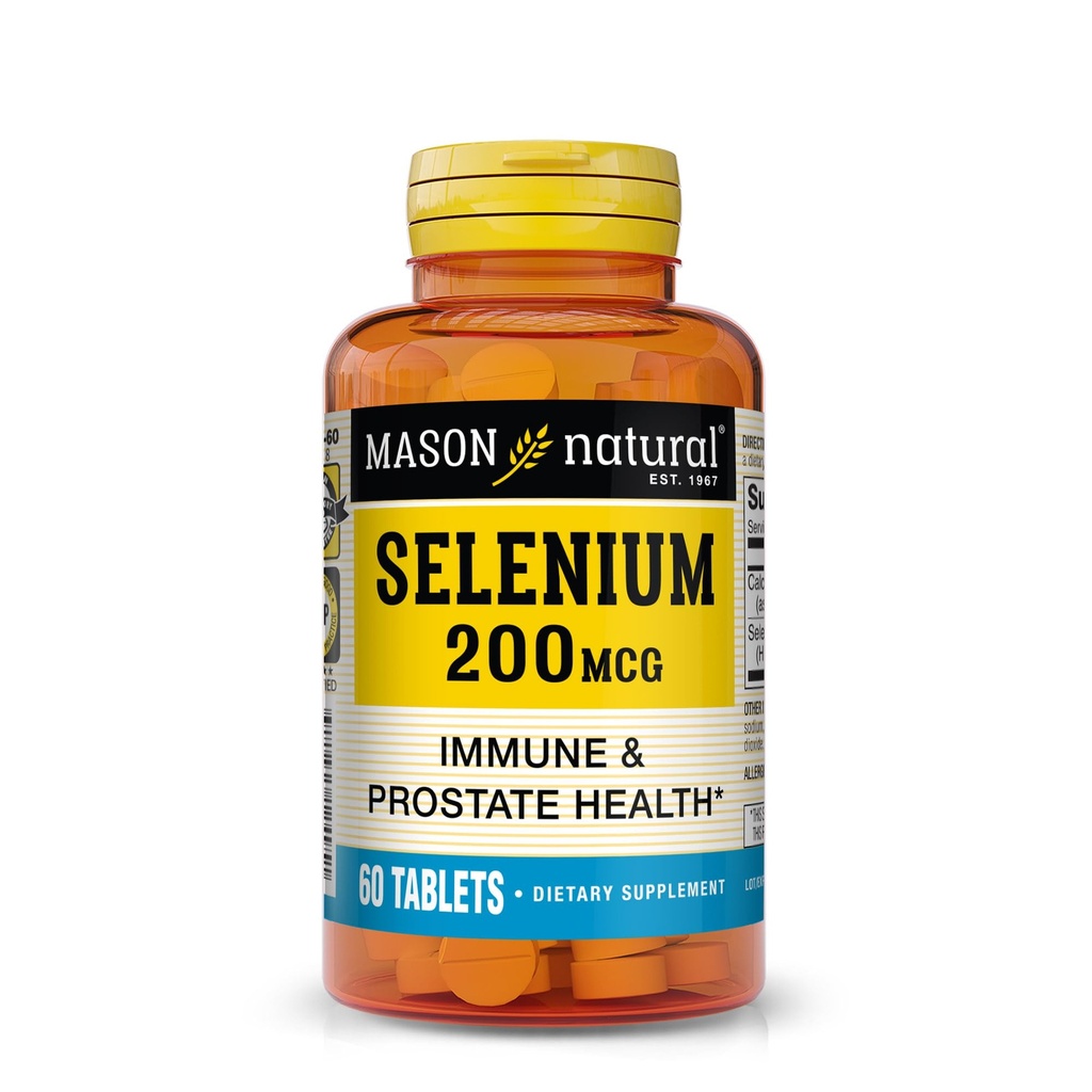 Seleniu natural Mason 200 mcg - Supliment antioxidant pentru suport imunitar și sănătate prostată, Essential Trace Mineral, 60 comprimate