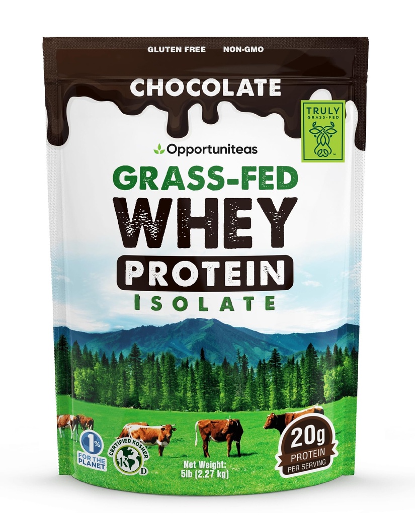 Oportunitateas Iarba Fed Ciocolata Whey Proteina Pulbere Izolat - 20g Pulbere de proteine fără îndulcitori artificiali, Vaci Hormone-Free, Non OMG - 5lb