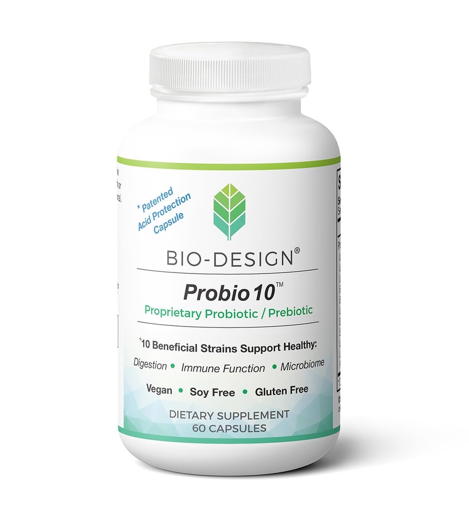 Probio10 - Daily Probiotic & Prebiotic Supliment - 10 Miliarde CFU, 10 Beneficial Strains Aid in Digestion, Regularity, Immune Function, and Gut Health - 60 Acid-Resistant Capsule