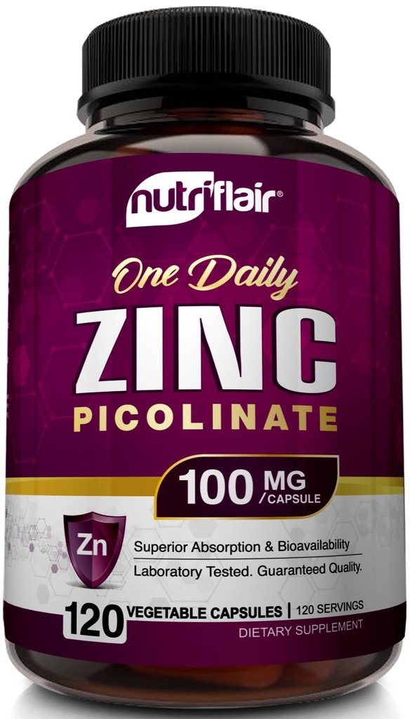 NutriFlair Zinc Picolinat 100mg, 120 capsule - Vegan, non-GMO, Made in USA, Third-Party Lab testat