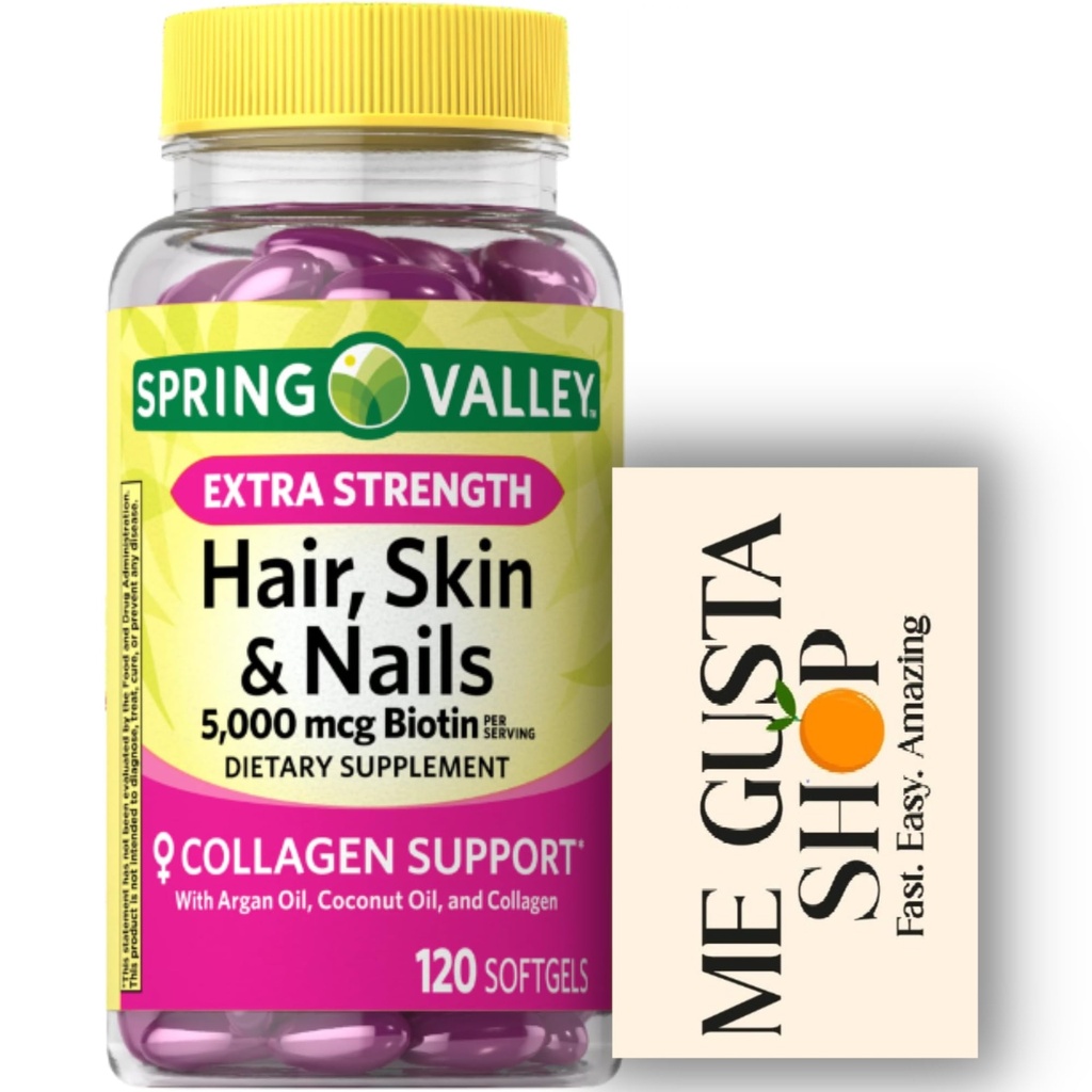 Suplimentul Dietary Spring Valley, Biotin, Colagen, Gelatină 120 ct Include organizatorul de pastile