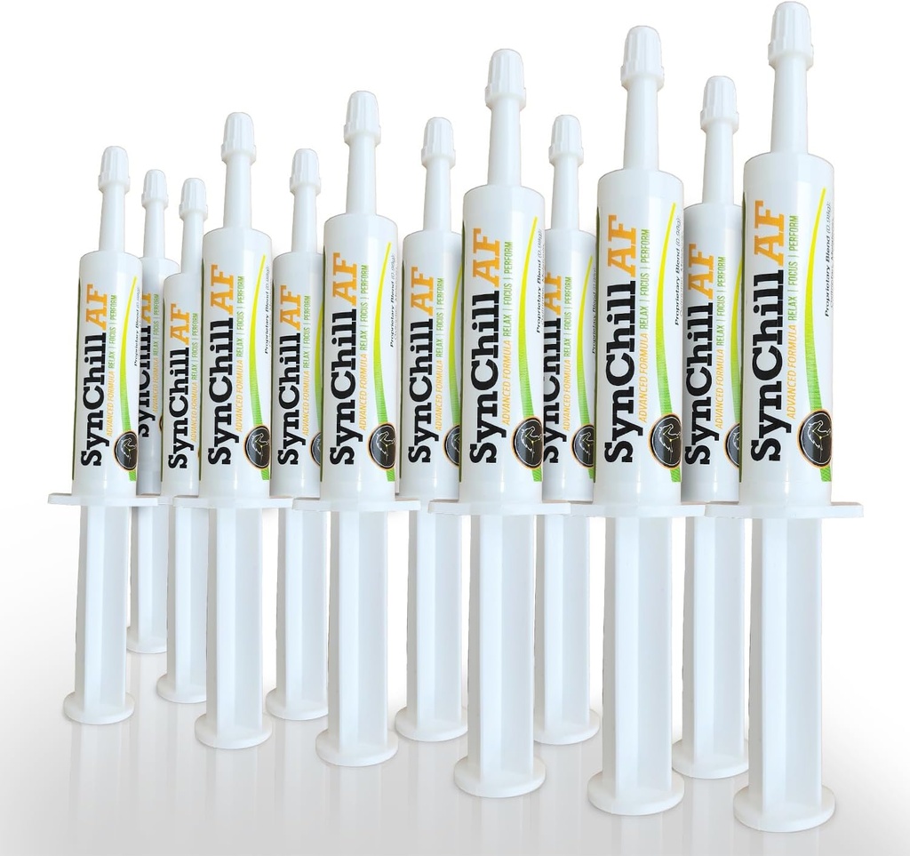 SynChill AF calmant Gel pentru cai nervosi - servire single - Formula avansata cu L-Theanină, Potenta crescuta, 100% Supliment natural, Dispozitie & Suport de încredere pentru cai - 12 Pack
