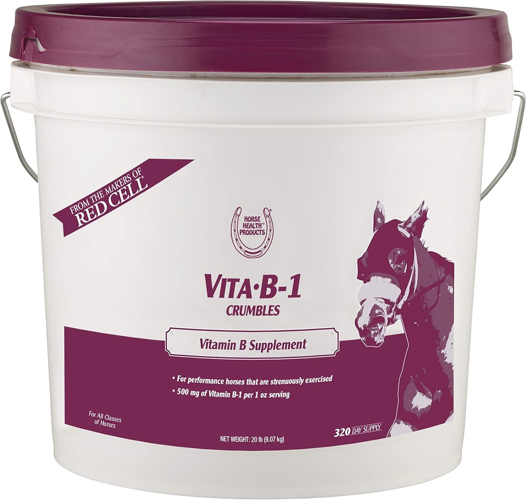 Farnam Horse Health Vita B-1 Crumbles Supliment pentru cai, susține activitatea optimă musculare și metabolismul pentru performanță, 20 de lire sterline, 320 de zile de aprovizionare