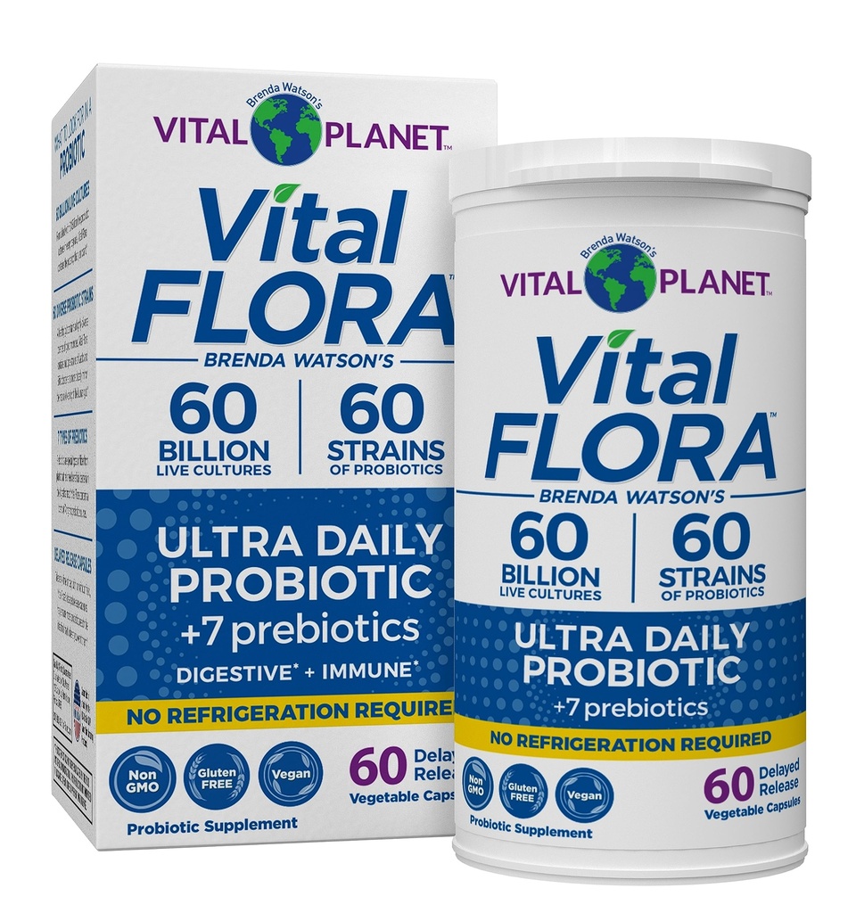Planeta Vital - Vital Flora Ultra Daily Probiotic 60 Miliarde CFU, 60 Strine diferite, 7 Prebiotice organice, Suport Imun, Digestive Sanatate Perioada de valabilitate Probiotice stabile pentru femei si barbati 60 Capsule