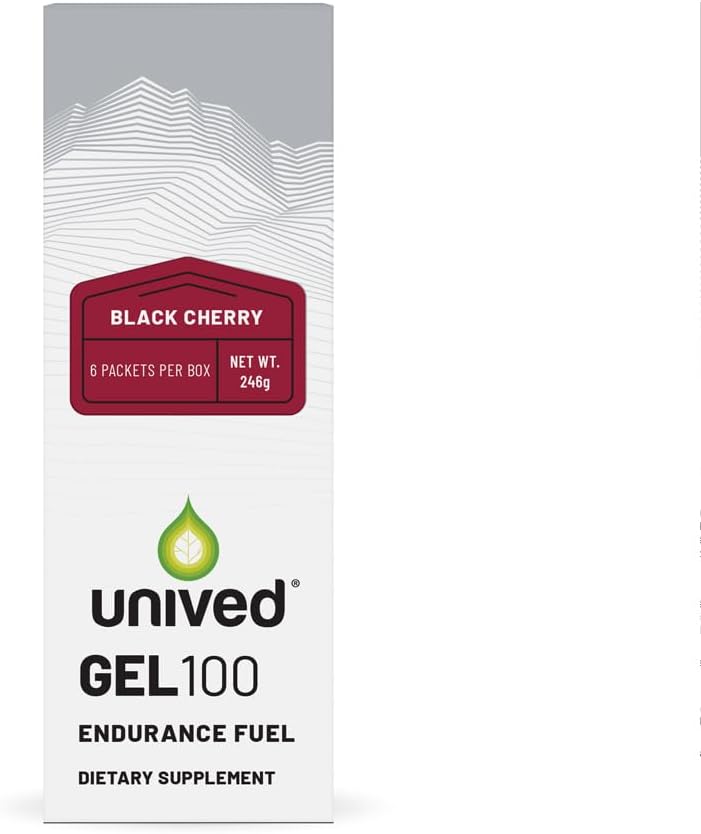 Unived Gel 100 - Vegan Energy Gel pentru Atleţi de Rezistenţă Alergători & Ciclişti - 100kcal - Negru Cherry - Pachet de 6