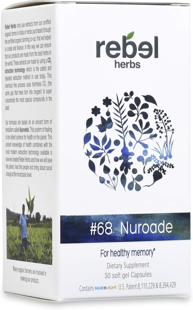 #68 Nuroade Capsules Brain Supplement Nootrops Booster - Îmbunătățește concentrarea, Boost Concentrarea, Îmbunătățirea memoriei & Claritate, Îmbunătățirea minții, IQ Îmbunătățirea cu Bacopa și Celastrus