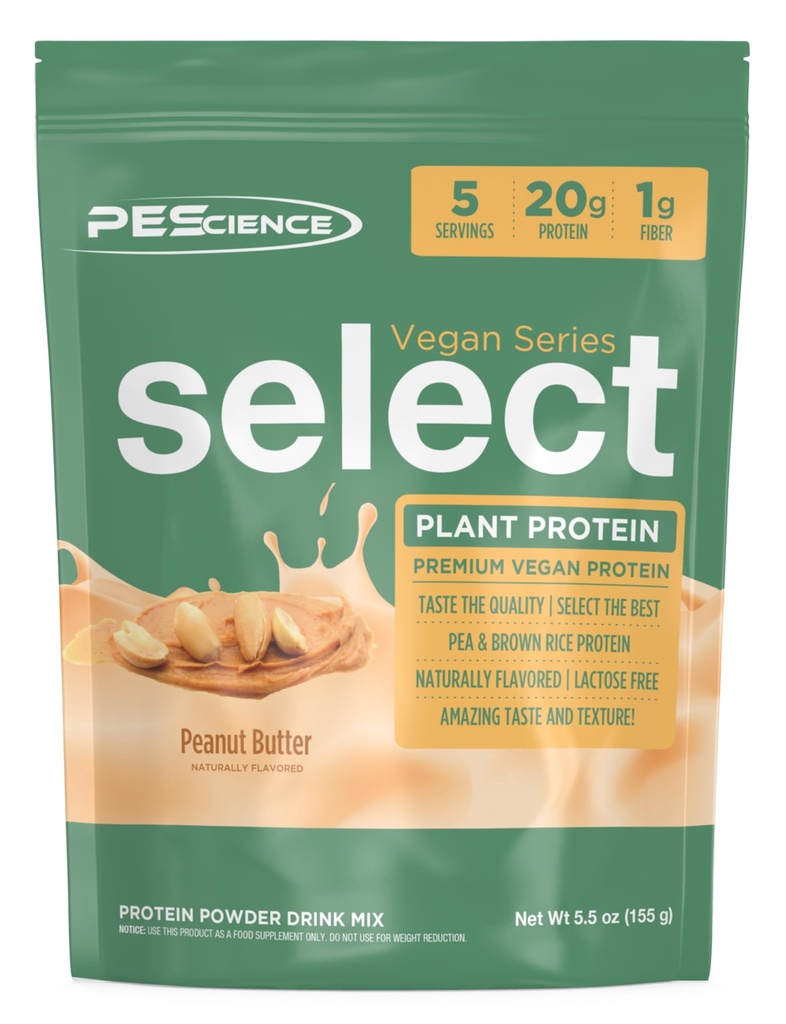 Pescience Select Pudra de proteine din Vegan, Pudră de proteine pe bază de plante, Gust uimitor, Textură netedă, Pea și Brown Rice Blend, lactate gratuit, Lactoză gratuit, Gluten gratuit - Unt de arahide Delight, 5 Serviri