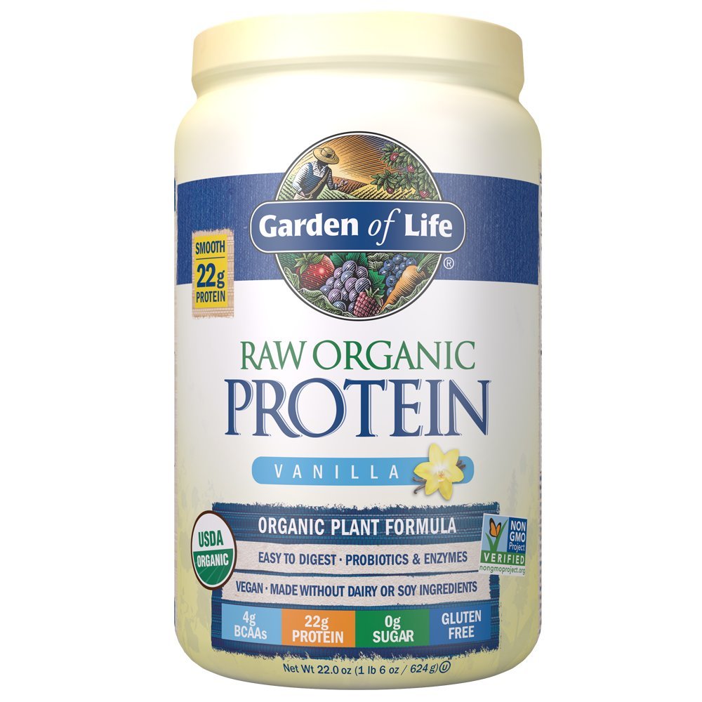 Gradina de viata Proteina organica bruta Vanilla pulbere, 20 Serviri - certificat Vegan, gluten gratuit, Organic, non-GMO, plante pe bază de zahar Proteina gratuita Se agită cu Probiotice și enzime, 4g BCAAs, 22g Proteine
