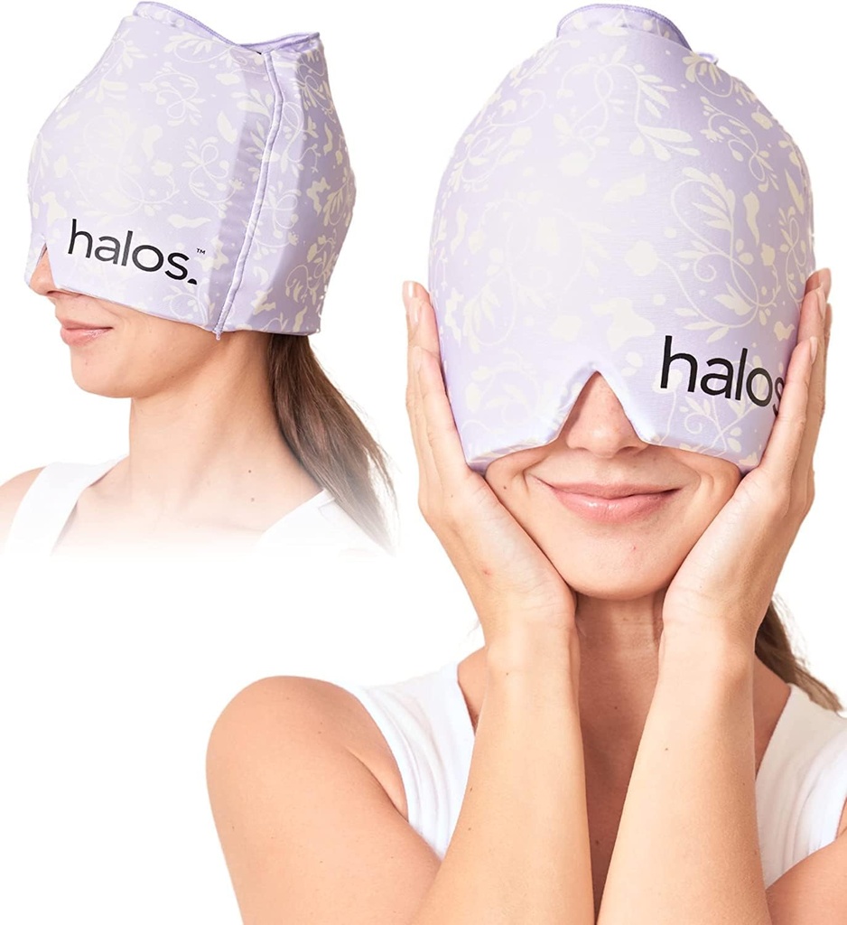MyHalos® Migrene Relief Cap, 30% mai gros, 2X mai mult gel de răcire, Rămîne mai rece pentru mai mult timp, Form fiting Ice Hat, Ice Pack Head Wrap Relief, Tension Headdure Relief Cap (Violet)