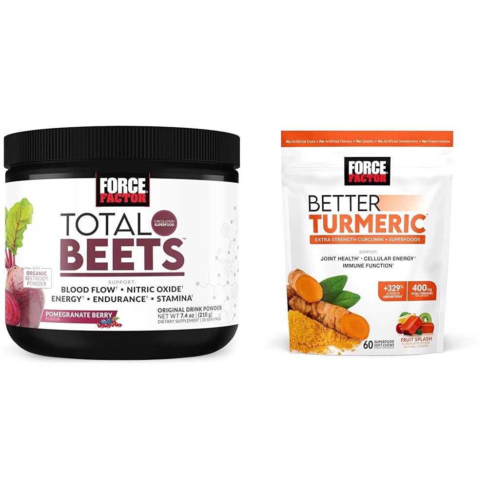 Factor de forță Total Sfecle Oxid de azot pulbere pentru circulatie si sprijin comun Chews cu Curcumin turmeric pentru puterea suplimentara