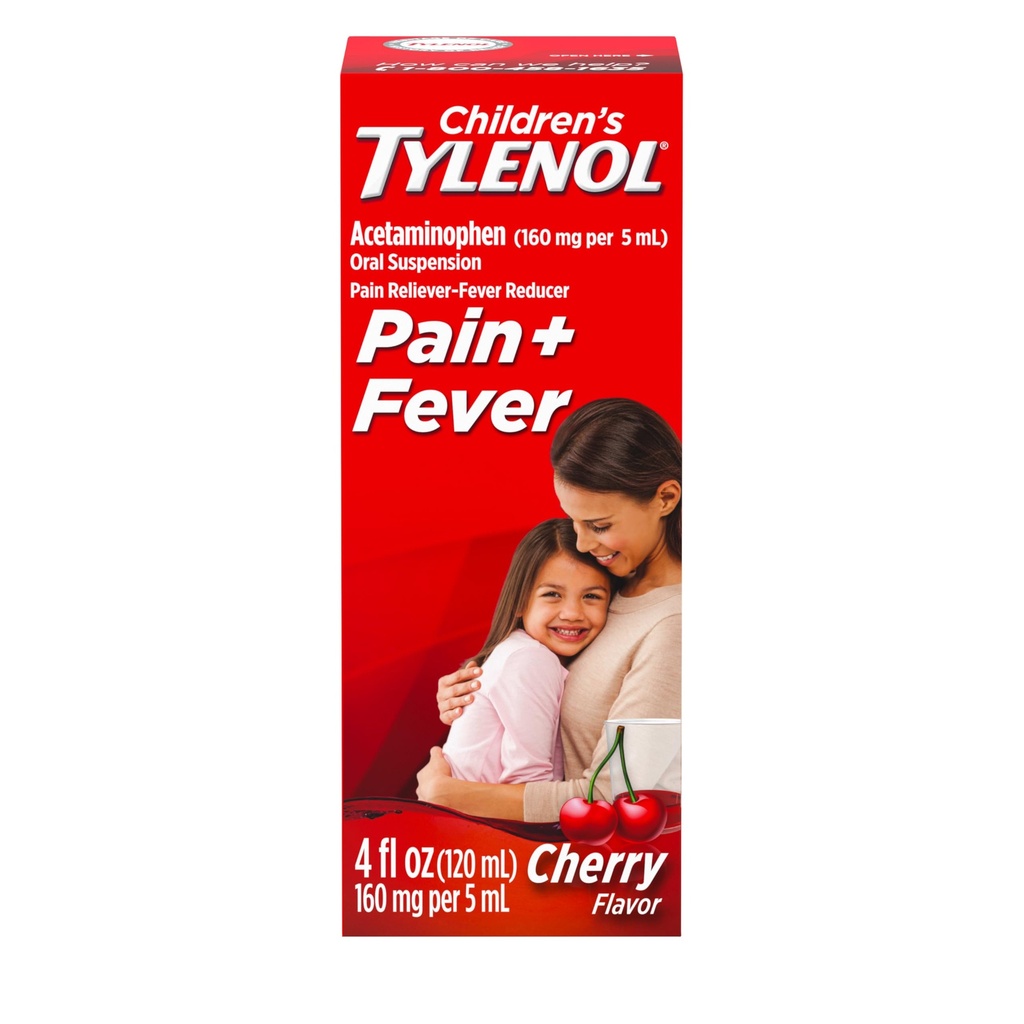 Tylenol pentru copii Lichid de suspensie orală medicament, Acetaminofen durere Reliever & Fever Reductor, Aspirină-, Ibuprofen- & Alcool-Free, Cherry, 4 Fl. Oz