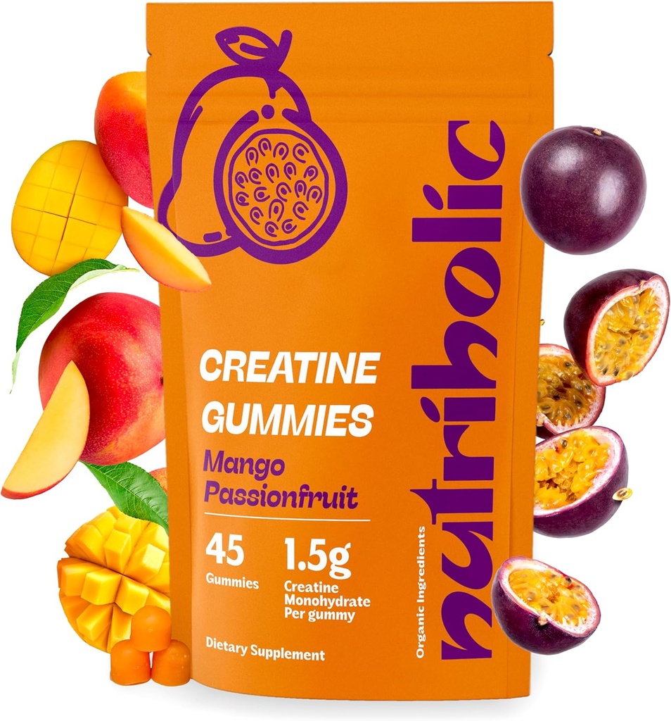 Gume monohidrate pentru bărbaţi şi femei - uşor de digest, Vegan, gluten-free, non-GMO, 1,5g de Creatină per Gummy - 45ct (45 Conte, Mango Passionfruit)