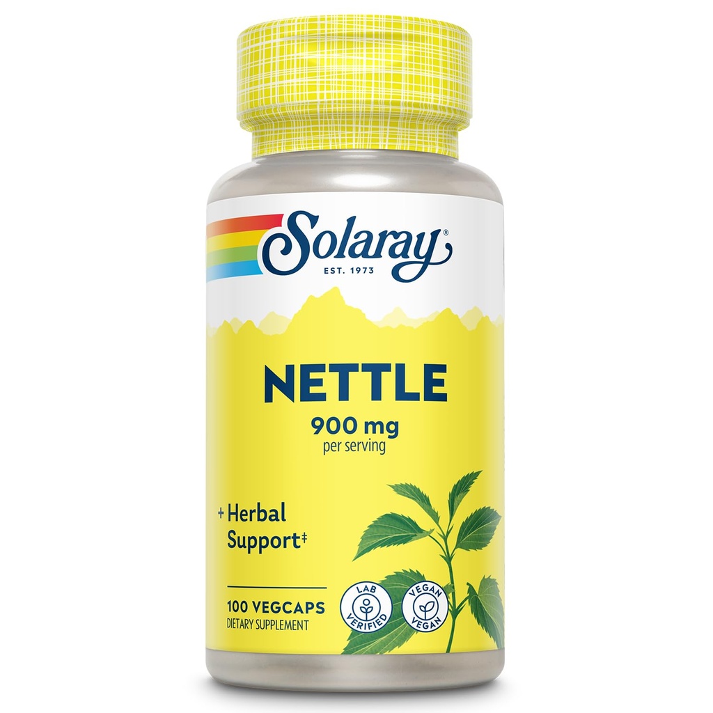 SOLARAY Nettle 900 mg - Organic Nettle Leaf Supplement - Rinichi, urinare și suport prostate - Utilizare tradițională pentru alergii Răspuns și wellness respiratorie - Vegan - 50 Serviri, 100 VegCaps