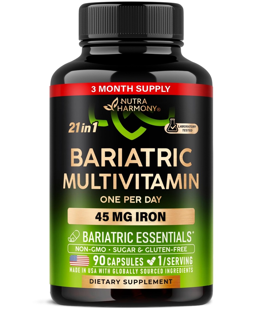 Multivitamine baridice - 45 mg Suplimente de fier - Made in USA - pentru femei si barbati - All-in-One, 21 Vitamine esentiale - Suport pentru maneca gastrica - Fara zahar, Gluten & Soy - 90 capsule, Once Daily