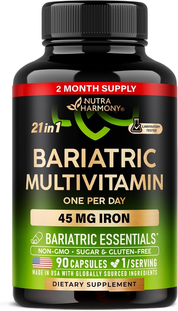 Multivitamine baridice - 45 mg Suplimente de fier - Made in USA - pentru femei si barbati - All-in-One, 21 Vitamine esentiale - Suport pentru maneca gastrica - Fara zahar, Gluten & Soy - 90 capsule, Once Daily