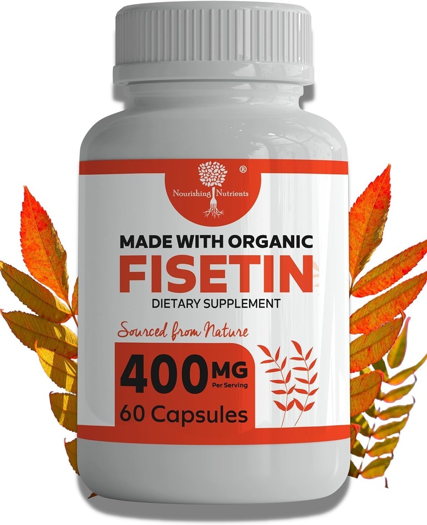Fisetin Organic Supliment Capsule 400mg -4X mai puternic- Bioflavonoid natural Similar cu Apigenin, Querbetin, luteolin - Activator Senolitic poate sprijini sanatatea creierului, & Age-Defying