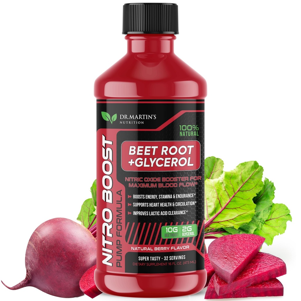 DR. MARTIN NUTRITION NitroBet 12,000mg Sfeclă de sfeclă rădăcină + Glicerol pentru fluxul sanguin, pompe & E 
