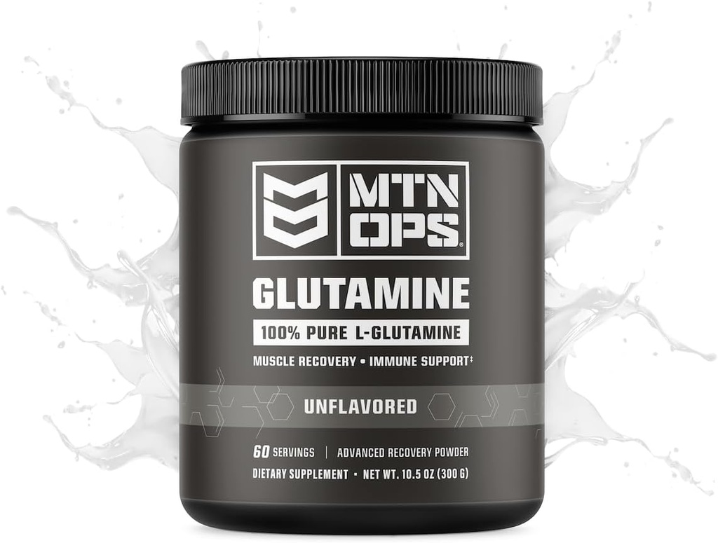 MTN OPS L-glutamină pulbere 60 Serviri / 300g de 100% L-glutamină pură pentru recuperare musculară, fără aromă + 5g per servire