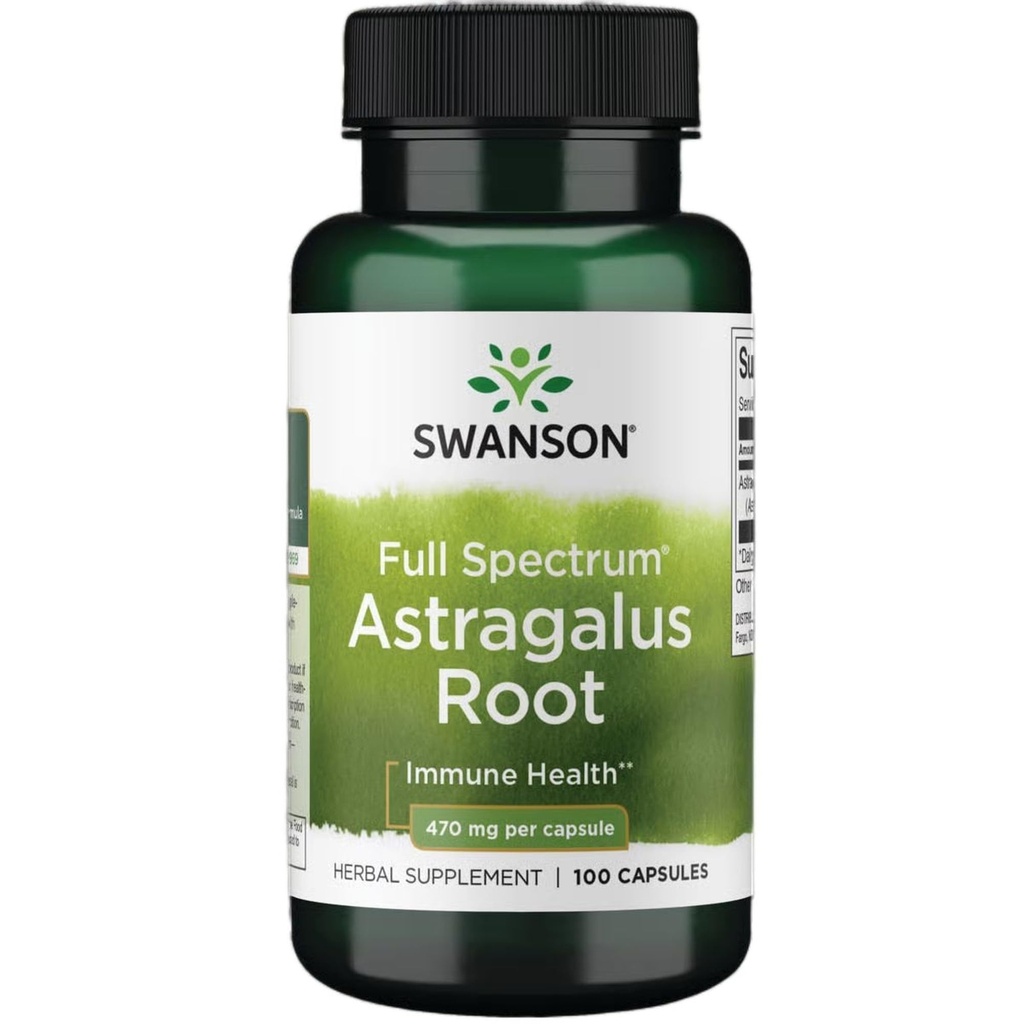 Swanson Astragalus Root - Herbal Supplement Promoving Immune System Support - Natural Formula Supporting Heart & Ficat Health - (100 capsule, 470 mg fiecare)