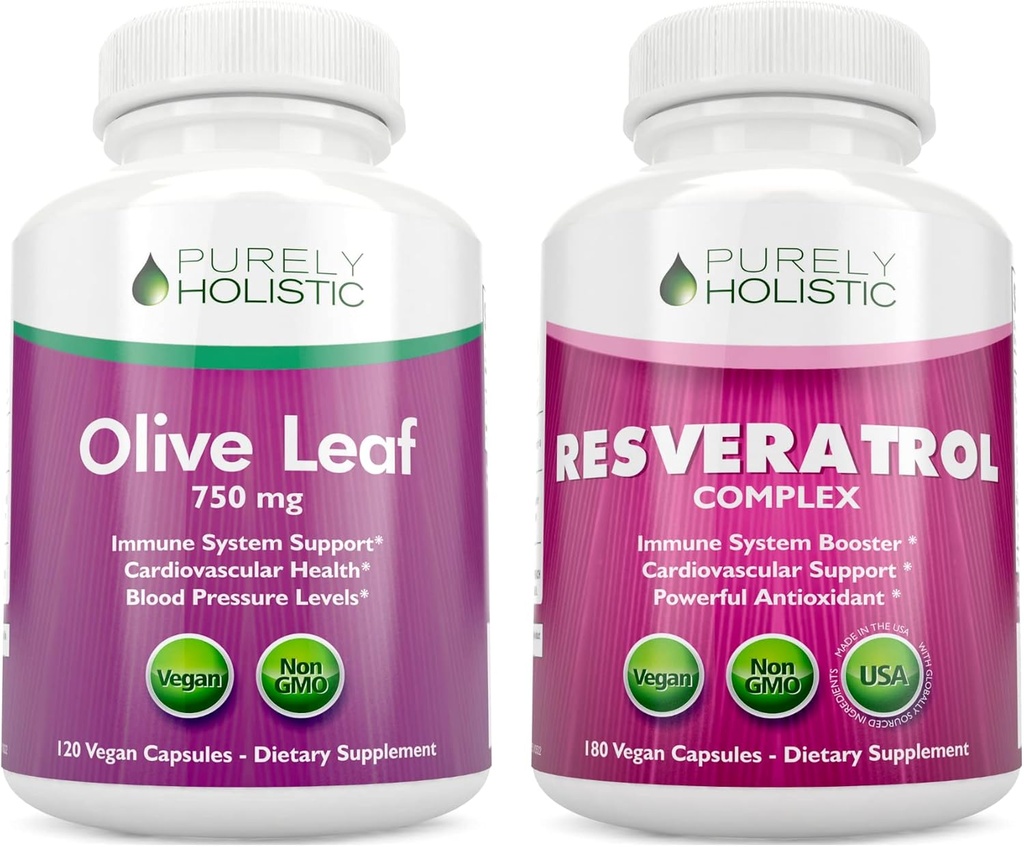 Doar Holistic Olive Leaf Extract 750mg + Resveratrol Complex 1450mg - 300 Vegan capsule - Made in the USA