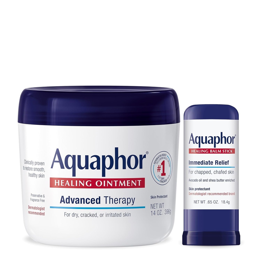 Aquaphor Advanced Therapy Healing Ointment Skin Protector (14 Oz) + Vindecare Balm Stick cu ulei de avocado și unt de Shea (0,65 Oz)