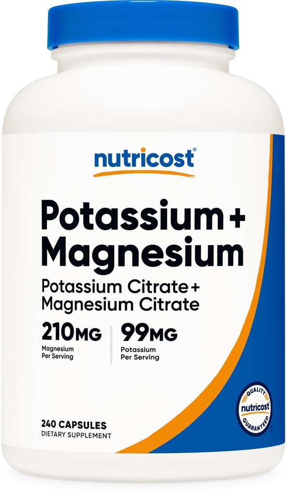 Nutricost Potasiu (99 mg) Magneziu (210 mg) Citirates, 240 Capsule - Non-GMO, Gluten Free