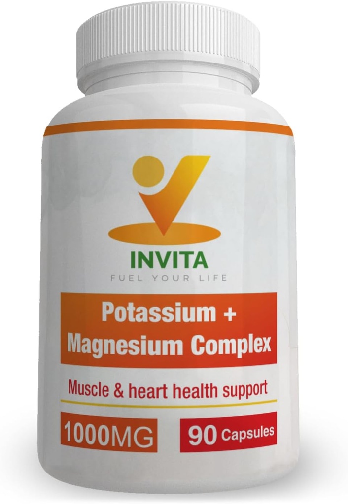 Invita Potasiu Magneziu Complex 1000 MG pentru Suport Leg & Muscle I (90 capsule) - Absorbţie mare Aspartat de potasiu cu Oxid de magneziu Gliconat Gluconat & Citat