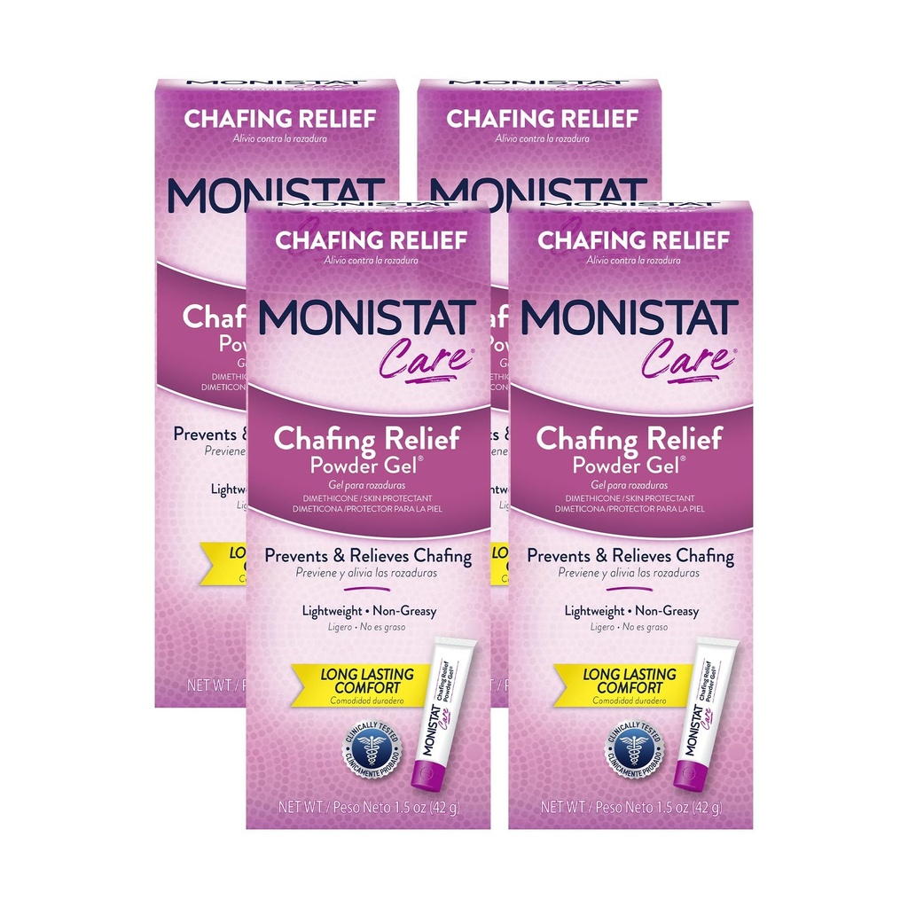 Monistat Chafing Relief Powder Gel, Long-Lasting Anti-Chafing Protection pentru Bikini Area, Thighs and Bra Lines, 1.5 Oz, Pachet de 4