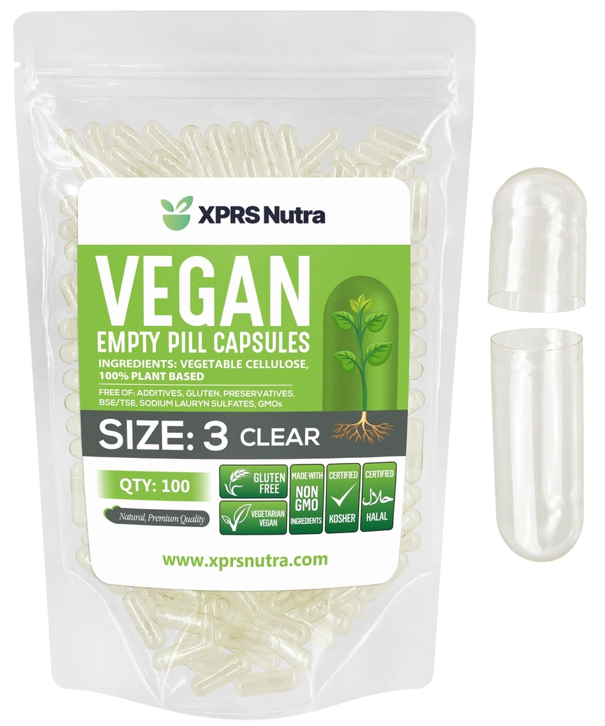 XPRS Nutra Dimensiune 3 Capsule goale - 100 Conte clar capsule Vegan gol - Pastile vegetariene - capsule vegetale DIY Umplere - Veggie Capace pastile