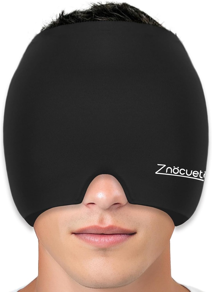 ZNÖCUETÖD Migrene Migrene Migrene Relief Cap pălărie complet cap Ice Pack Wrap Cooling Gel Ice Beanie Hot / Cold Compression Cap pentru Sinus, Stres, Hangover Durere Durere Ajutor - Bărbaţi Reutilizabile Femei, Negru, Dimensiune M