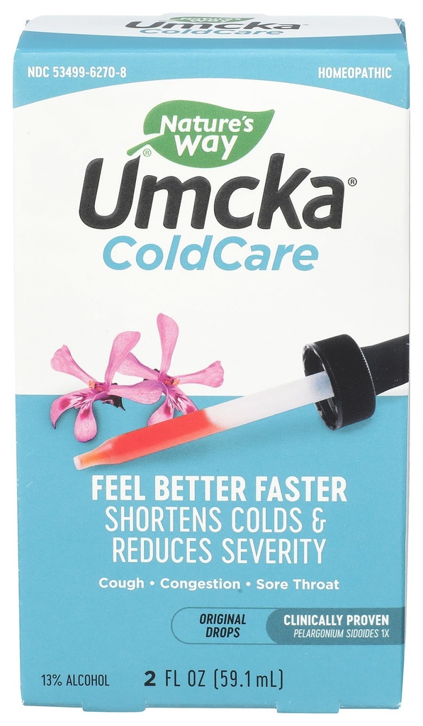 Natura's Way Umcka ColdCare Homeopatic, Shortens Colds, Sore Throat, Tuse, Congestion, Fenilephrine Free, Non-Drowsy, 2 Fl. Oz. Drops