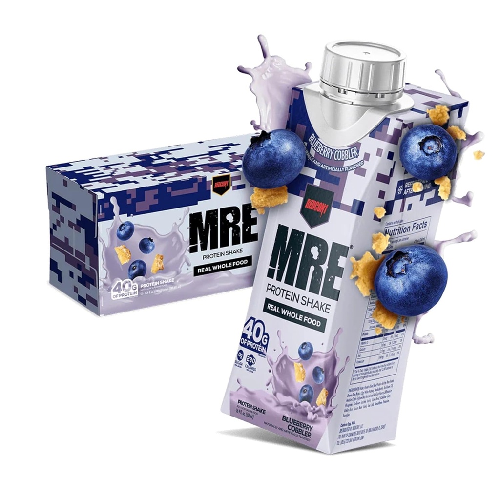 REDCON1 MRE gata să bea Shake-uri de proteine, Blueberry Cobbler - Lactoză + Whey Free RTD Proteina Made with Real Whole Food Proteine Blends - Keto-Friendly and Easy to Digest Nutritional Shake (12 Pack)