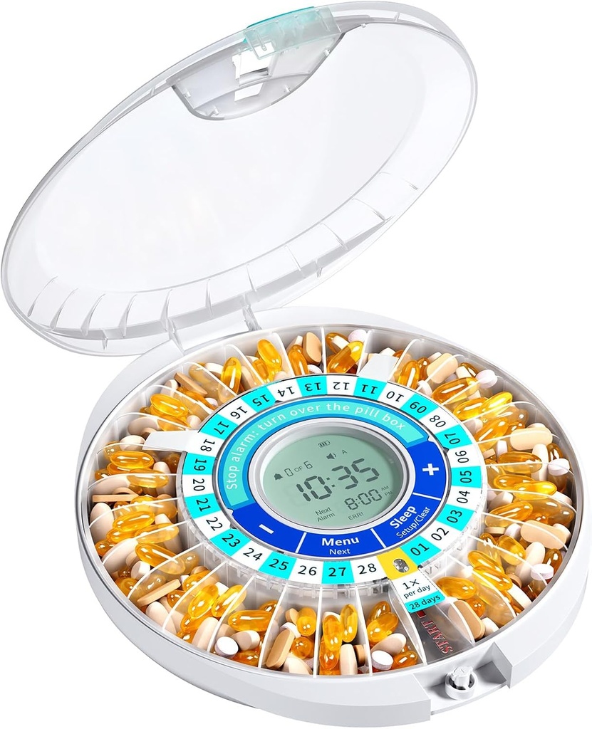 Daviky Automatic Pilula Dispenser pentru persoanele în vârstă cu alarmă, 28-Day Electronic cu blocare cutie de pastile, Sound & Light Reminders pentru medicamente, vitamine, și suplimente