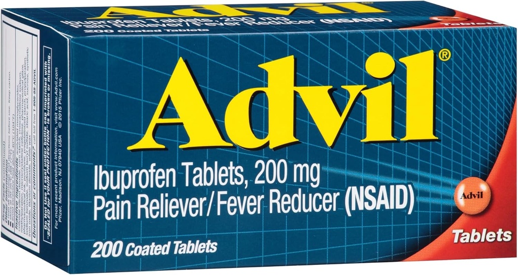 Advil Pain Relieiver și Reductor de febră, Durere de relief Medicina cu Ibuprofen 200 mg pentru dureri de cap, dureri de spate, dureri menstruale și dureri articulare de relief - 200 comprimate filmate