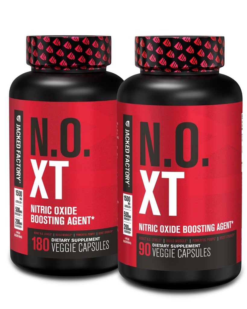 Fabrica Jacked N.O. XT Oxid de azot Supliment cu Nitrosigină L Arginină & L Citrulină pentru creștere musculară, pompe, vascularitate, & Energie - Putere suplimentară Pre Workout Constructor musculare - 270 Veggie pastile