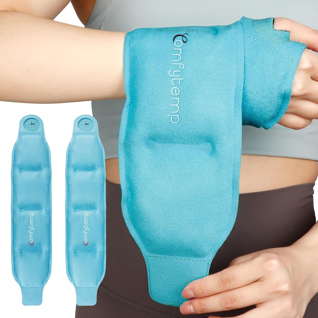Comfytemp Wrist Ice Pack Wrap pentru Carpal Tunnel Relief, 2 Packs, FSA eligibile, Gel Ice Packs pentru leziuni Reutilizabile pentru dureri de mână Wrist, Hot Cold Compress Brace, Chirurgie Produse de recuperare Cadouri Barbati Femei