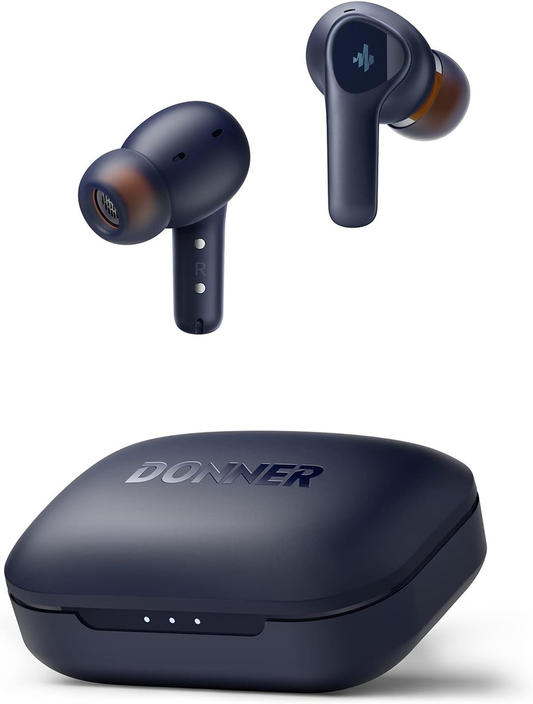 Donner Hearbuds Wireless Anularea zgomotului, Bluetooth 5.2 Căști cu ENC pentru apeluri clare, drivere 12mm & Armatură echilibrată, Aplicație pentru EQ personalizat, 32H Playtime, Încarcare rapida - Dobuds One, Blue