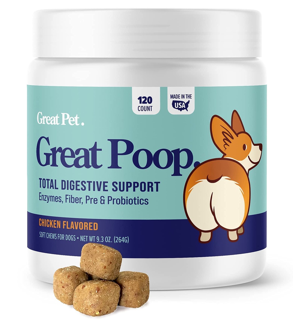Probiotice Poop mare pentru câini - Fibra pentru câini Supliment cu Probiotice câine și enzime digestive pentru un gust sănătos, Firm Stool & Diaree Relief - Chews de pui aroma de animale de companie moale cu prebiotice