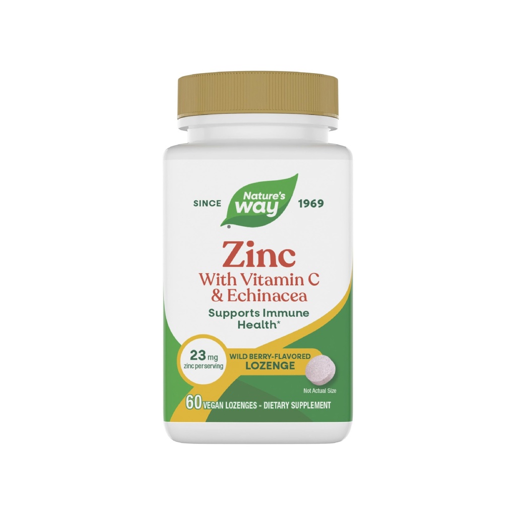 Natura's Way Zinc Lozenges with Vitamina C & Echinacea, Zinc Supplements for Men and Women, Immune Support*, Wild Berry Flavor, 60 Lozenges (Packaging May Vary)