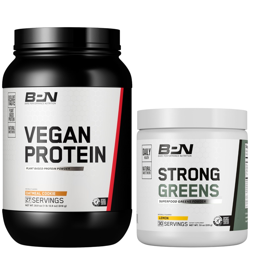 BARE PERFORMANŢĂ NUTRIŢIE BPN Vegan fulgi de ovăz Proteină cookie + Greens puternic Lemon Bundle