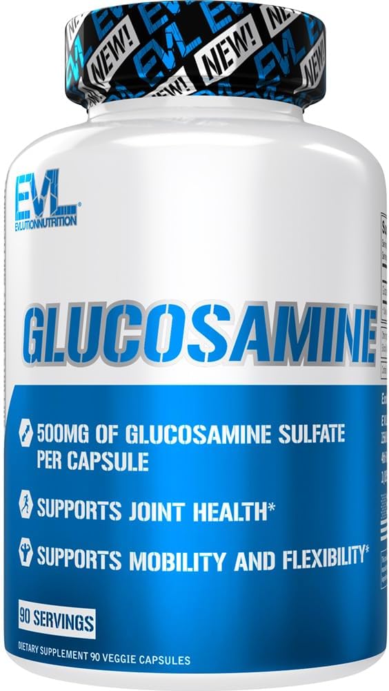 Evlution Nutrition Glucosamine - 500 mg Glucosamină Sulfat - Supliment comun de sănătate - Mobilitate & Flexibilitate Suport - 90 Servings
