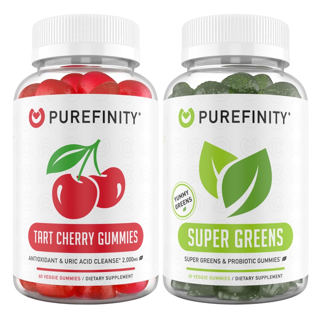 PUREFINITY Tart Cherry and Super Greens Gumies Bundle (Uric Acid Flush & Cleanse with your Daily Greens)