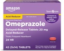Amazon de îngrijire de bază Omeprazole comprimate cu eliberare întârziată 20 mg, tratează frecvent arsuri la stomac, Reductor de acid, Arsuri la stomac medicament, 42 Număr (Pachet de 1) (Pachetul poate varia)