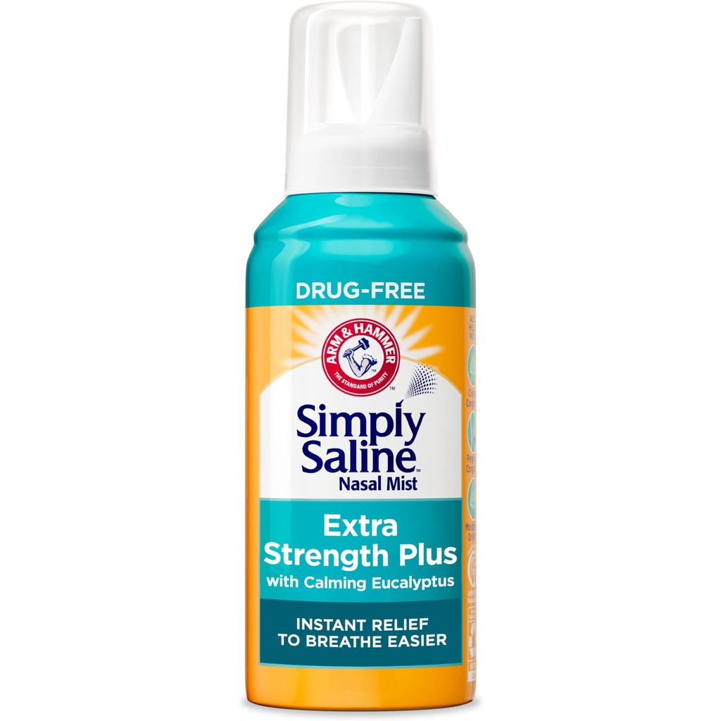 Arm & Hammer Pur și simplu Saline Extra Putere Plus Eucalipt Nasal Mist pentru congestie severă, 4.6 oz
