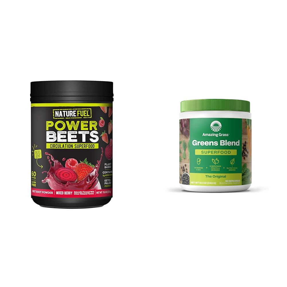 Nature Fuel Beets Powder, Delicious Acai Berry rodie, Concentrat & uimitor verdeață Blend Superfood: Super Greens Powder Smoothie Mix pentru Boost Energy