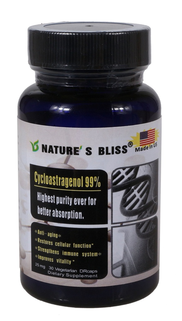 Natura'sbliss Cycloastragenol 25mg 99%,Telomere Suplimente, Astragalus Root Extract, Anti Aging Supliment, Made in USA, Imunity Boost, Stomac Acid Protejat, Super Absorbție, 30 capsule