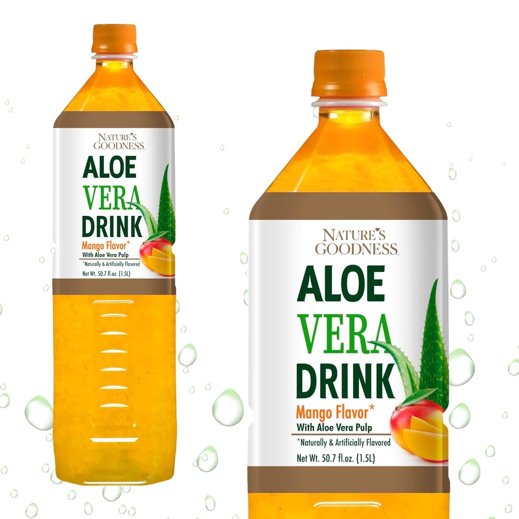 Bunătatea naturii Aloe Vera Bea cu aroma Pulp Mango - 50.7 Fl Oz (1,5 L) - Reîmprospătarea băuturii cu Real Aloe Vera Juice