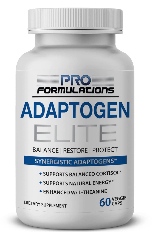 Formulări Pro MD Adaptogen Elite - Blend sinergic - 60 vcaps - Balanțe Cortisol & Energie Naturală - Îmbunătățite cu Rhodiola, Ashwagandha, Astragalus, Schisandra, Eleuthero, L-Theanine