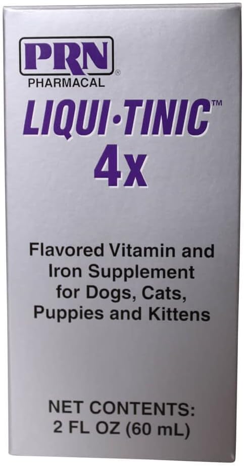 Liqui-Tinic 4x Vitamina aromată și Suplimentul de fier pentru câini, Pisici, Căței și Pisici, 2 oz.