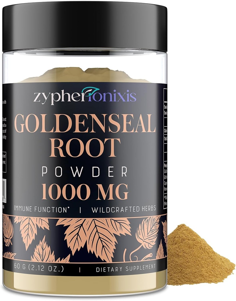 Pulbere de rădăcină Goldenseal Organic 1000 mg - Goldenseal Powder Supplement for Immune & Gut, Pure & Natural Herbal Goldenseal Supplement, Gluten Free - 60 Servings(1 Sticla)